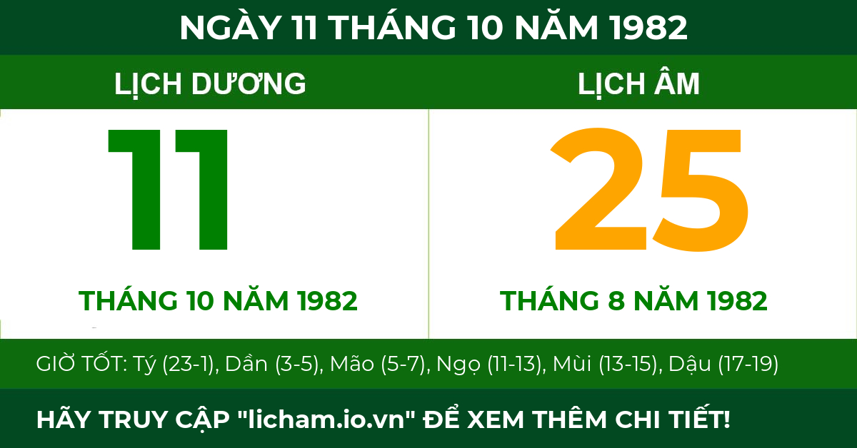 lịch âm ngày 11 tháng 10 năm 1982
