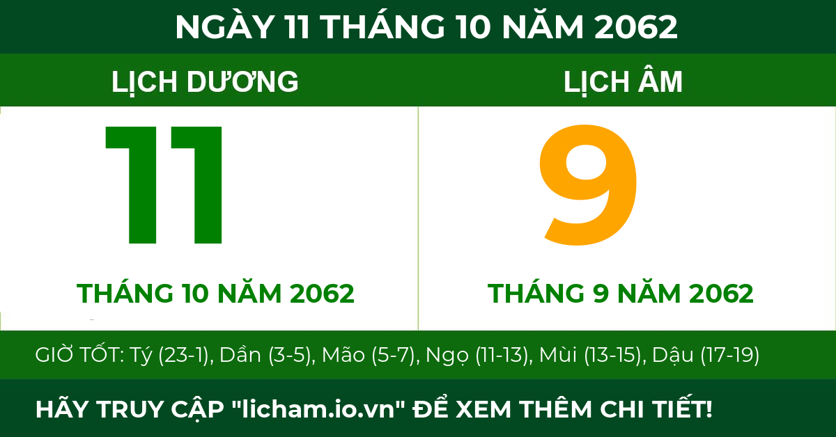 lịch âm ngày 11 tháng 10 năm 2062