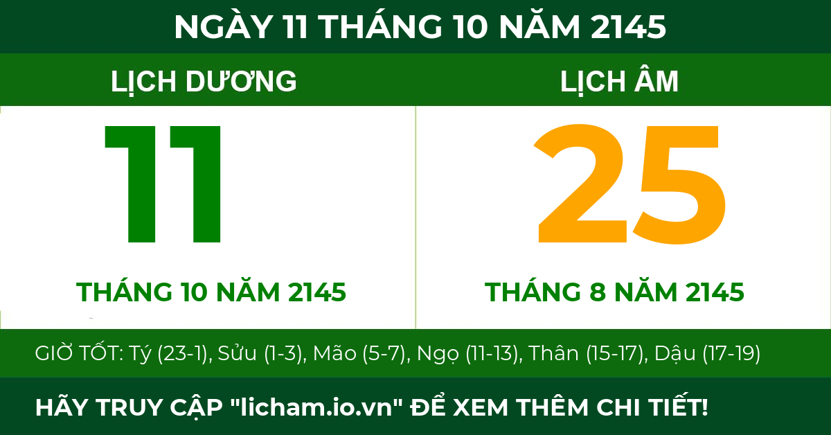 lịch âm ngày 11 tháng 10 năm 2145