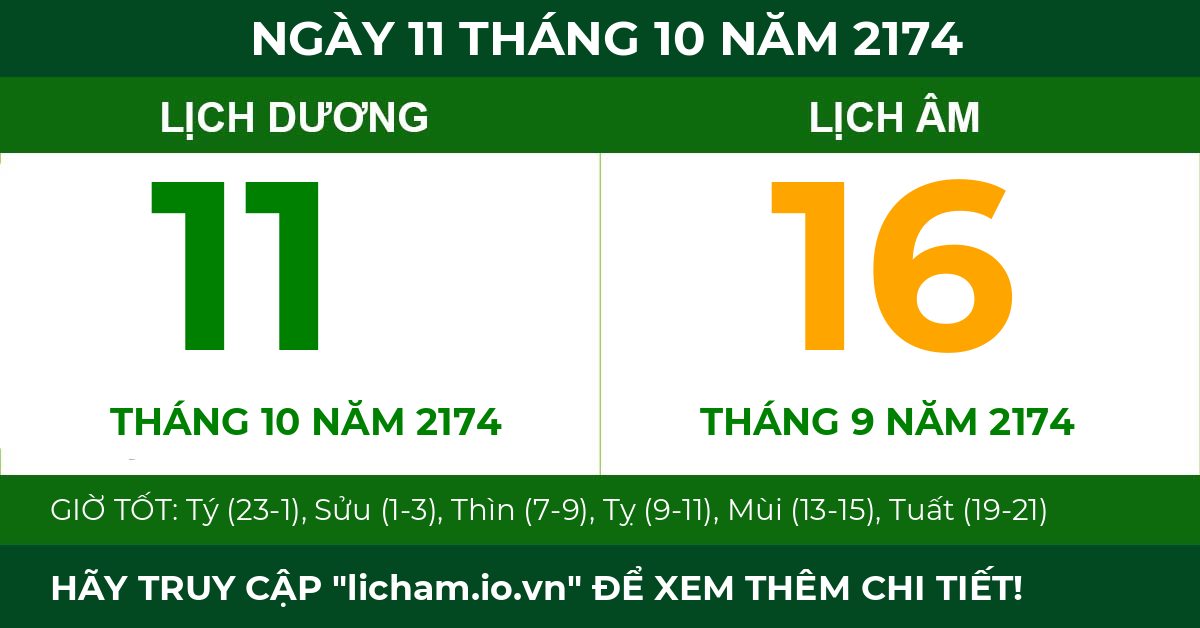 lịch âm ngày 11 tháng 10 năm 2174