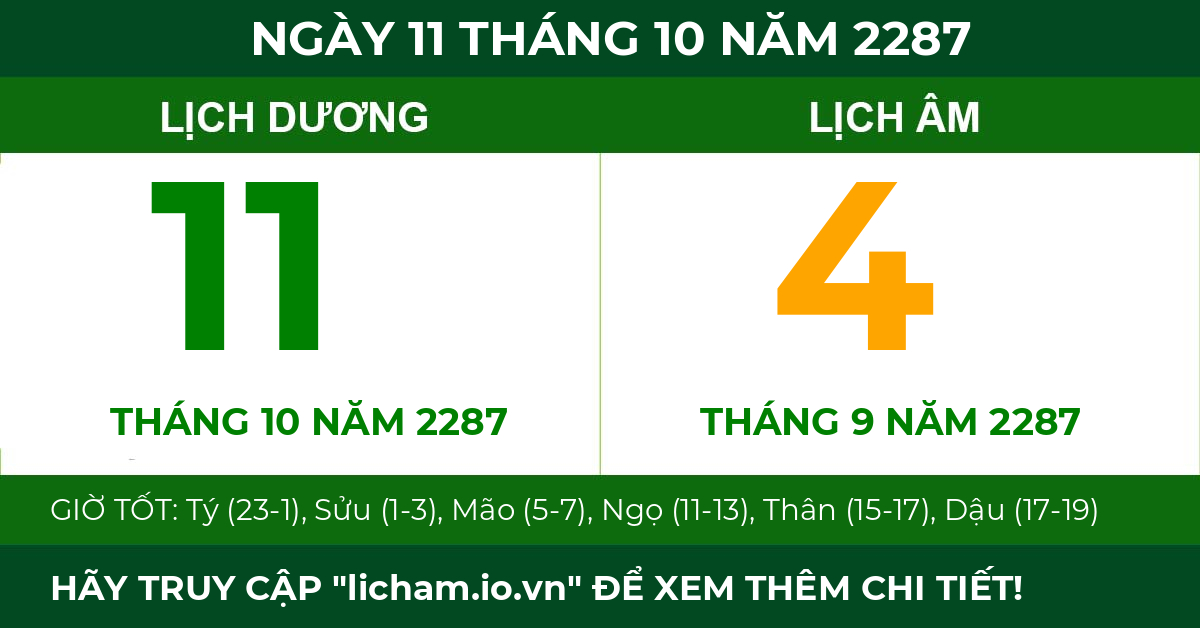 lịch âm ngày 11 tháng 10 năm 2287