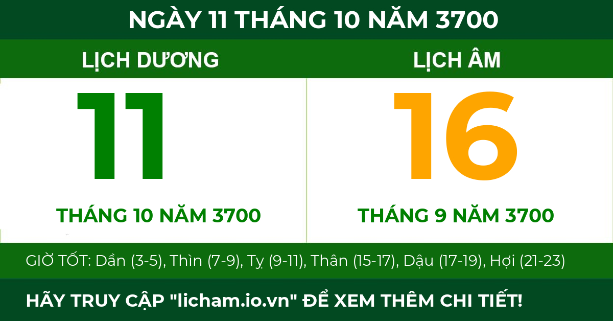 lịch âm ngày 11 tháng 10 năm 3700