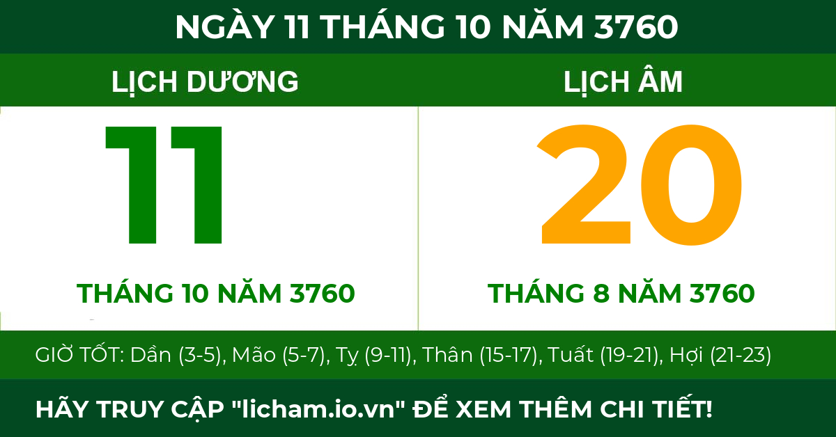lịch âm ngày 11 tháng 10 năm 3760