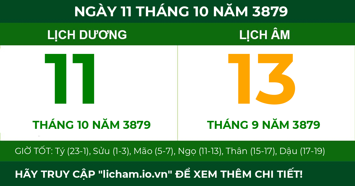 lịch âm ngày 11 tháng 10 năm 3879