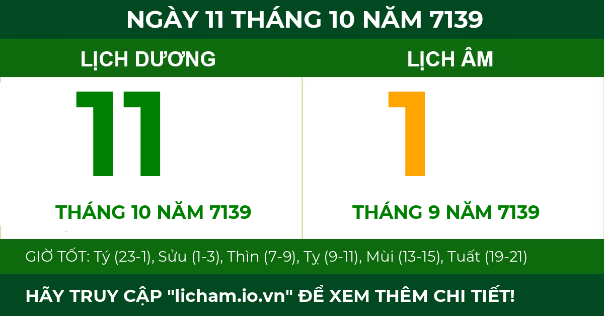 lịch âm ngày 11 tháng 10 năm 7139