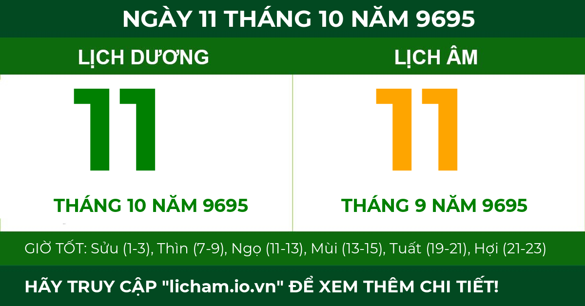 lịch âm ngày 11 tháng 10 năm 9695