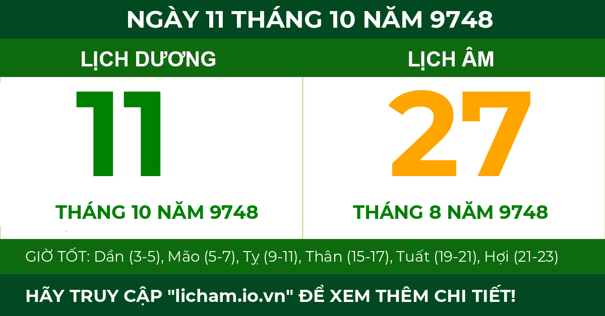 lịch âm ngày 11 tháng 10 năm 9748