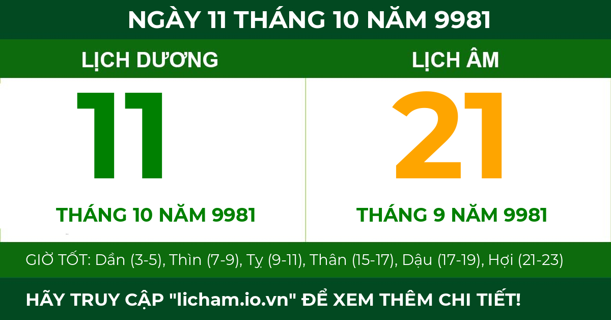 lịch âm ngày 11 tháng 10 năm 9981