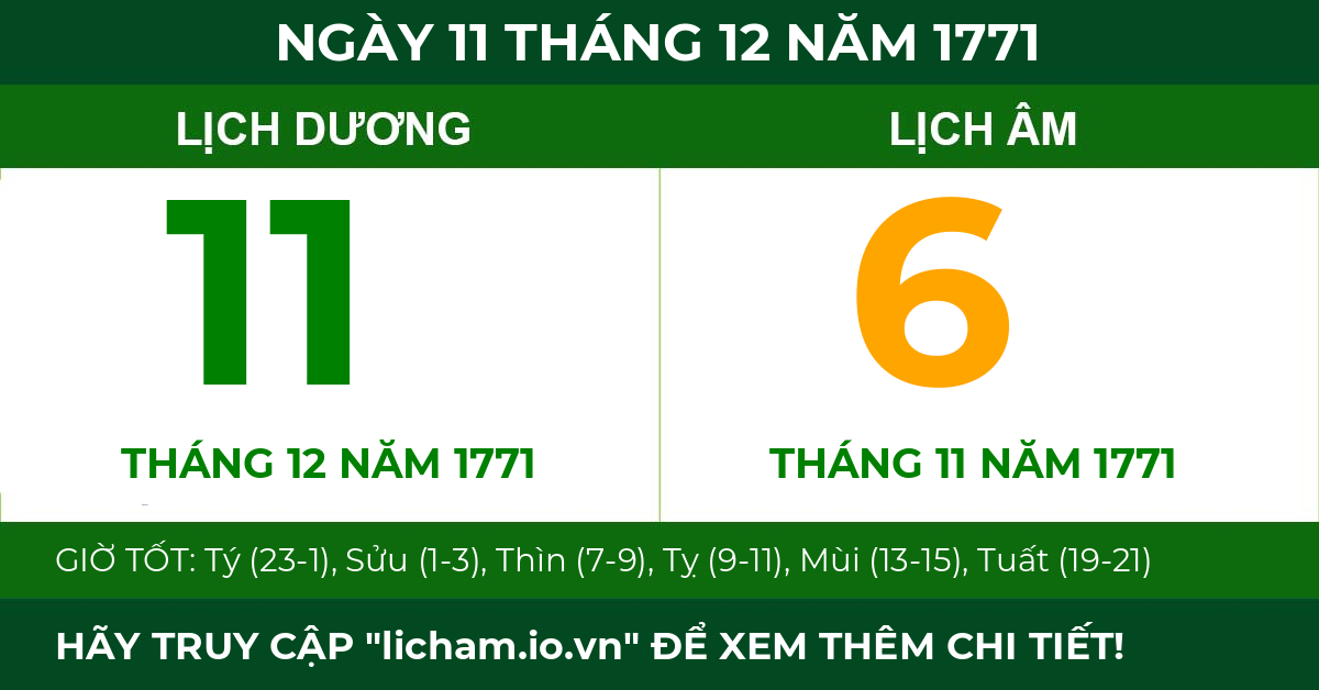 lịch âm ngày 11 tháng 12 năm 1771