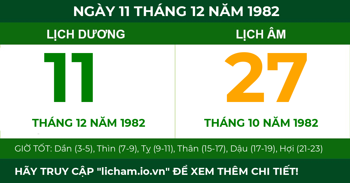 lịch âm ngày 11 tháng 12 năm 1982