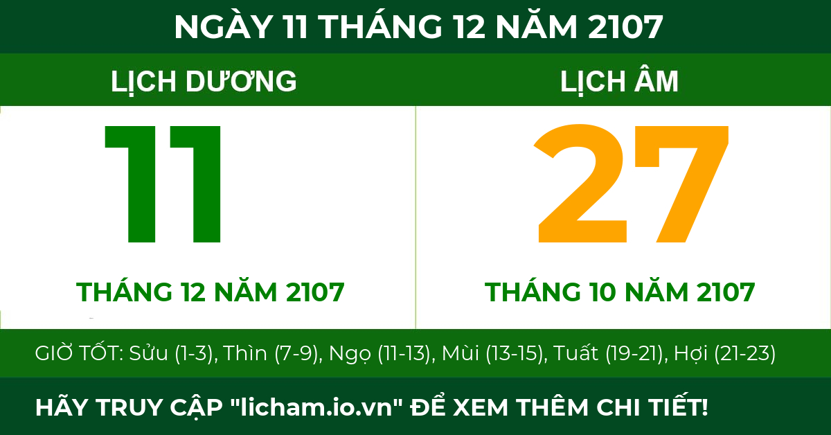 lịch âm ngày 11 tháng 12 năm 2107