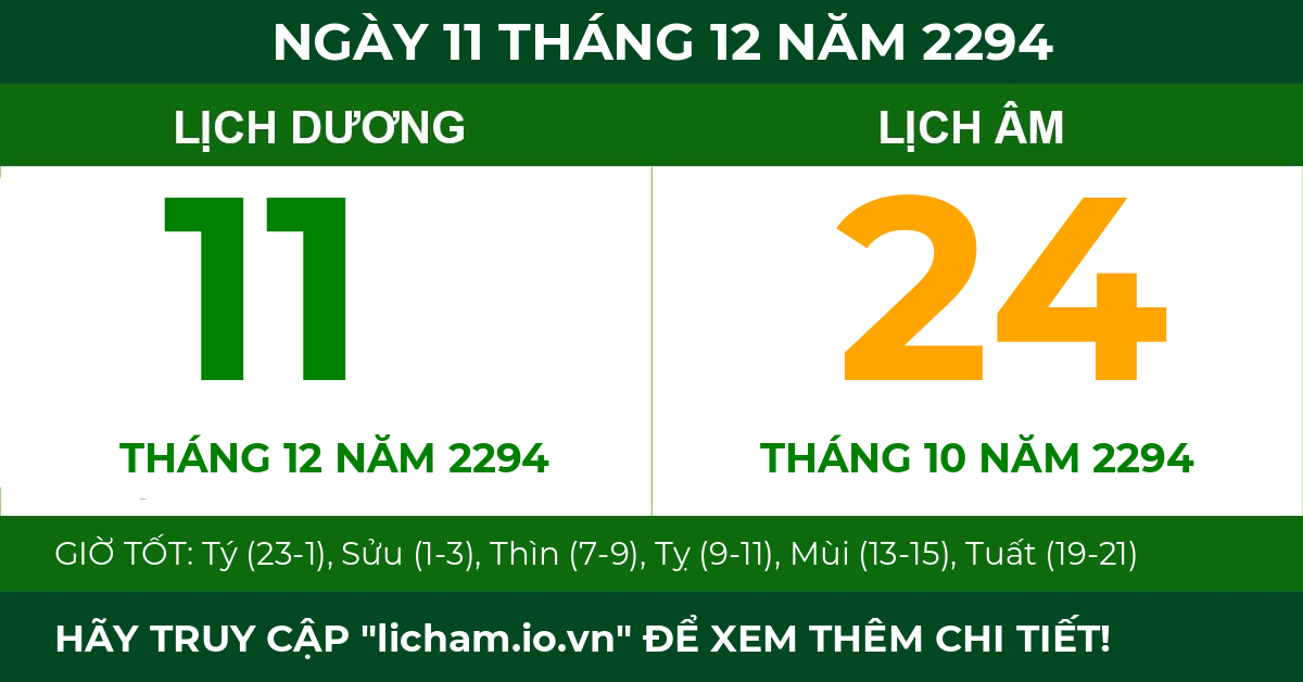 lịch âm ngày 11 tháng 12 năm 2294