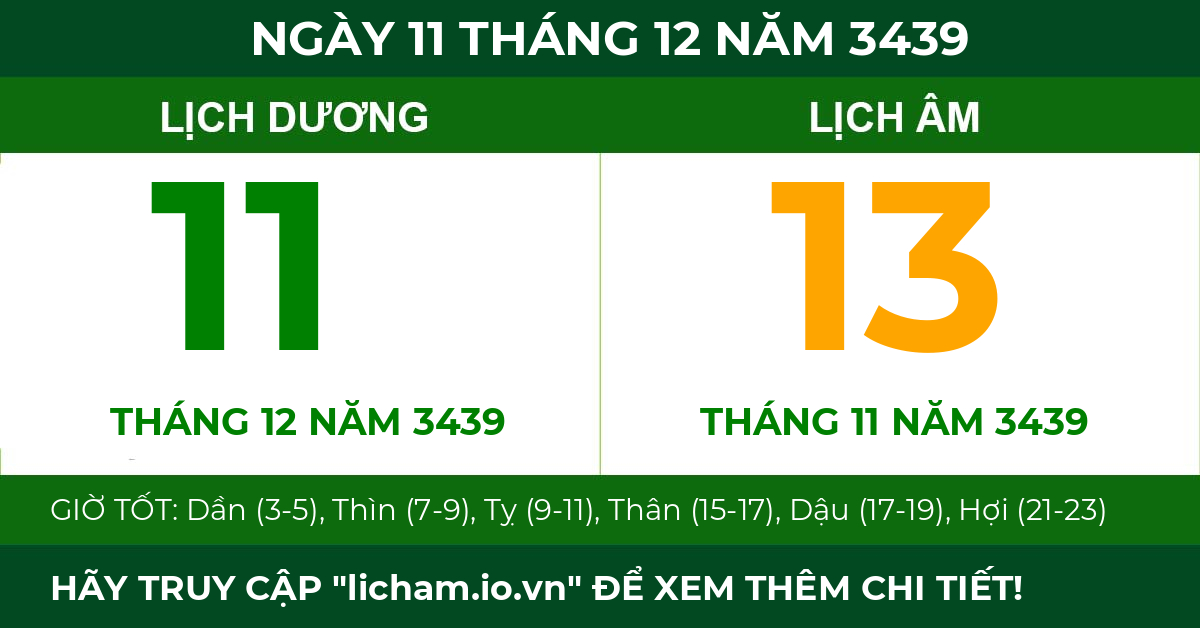lịch âm ngày 11 tháng 12 năm 3439