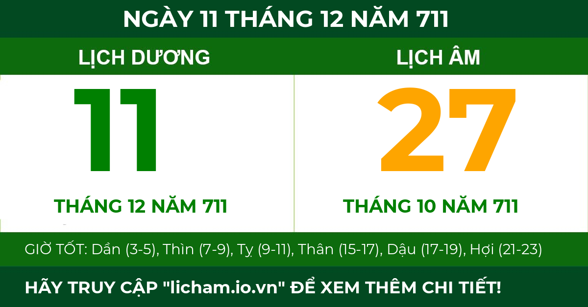 lịch âm ngày 11 tháng 12 năm 711