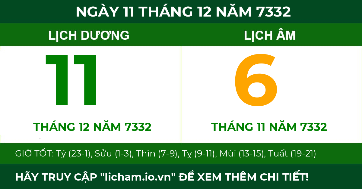 lịch âm ngày 11 tháng 12 năm 7332