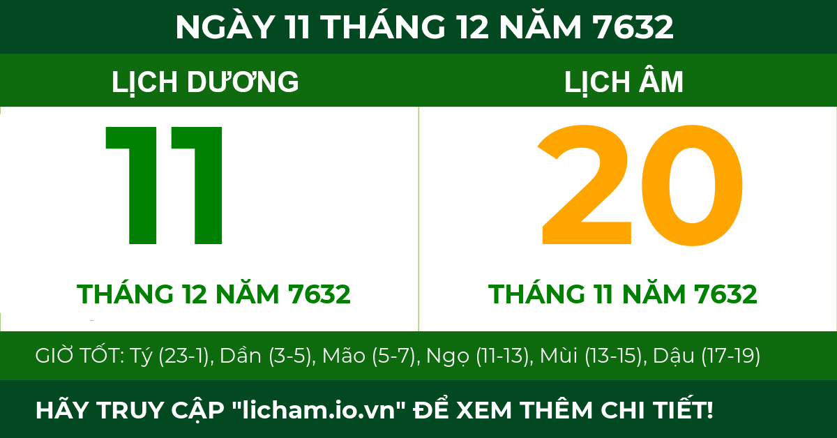 lịch âm ngày 11 tháng 12 năm 7632