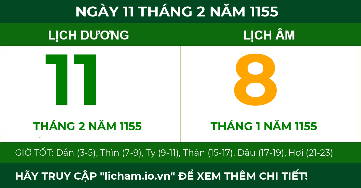 lịch âm ngày 11 tháng 2 năm 1155