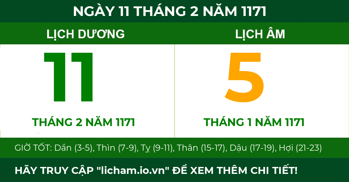 lịch âm ngày 11 tháng 2 năm 1171