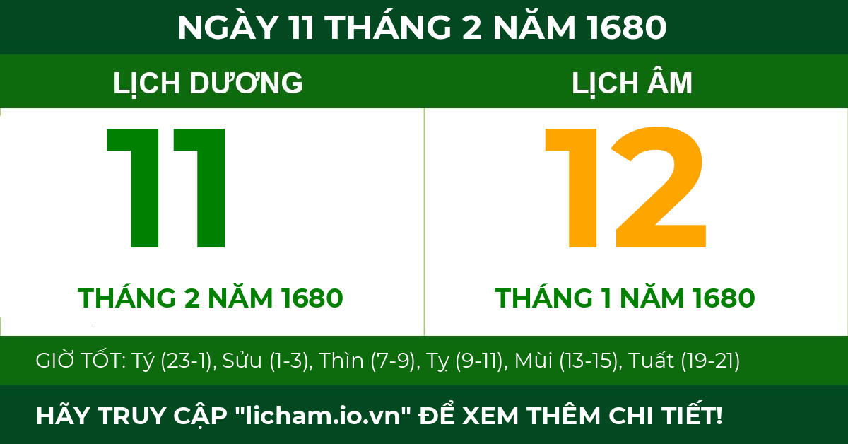 lịch âm ngày 11 tháng 2 năm 1680