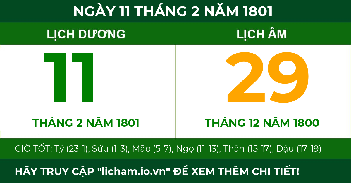 lịch âm ngày 11 tháng 2 năm 1801