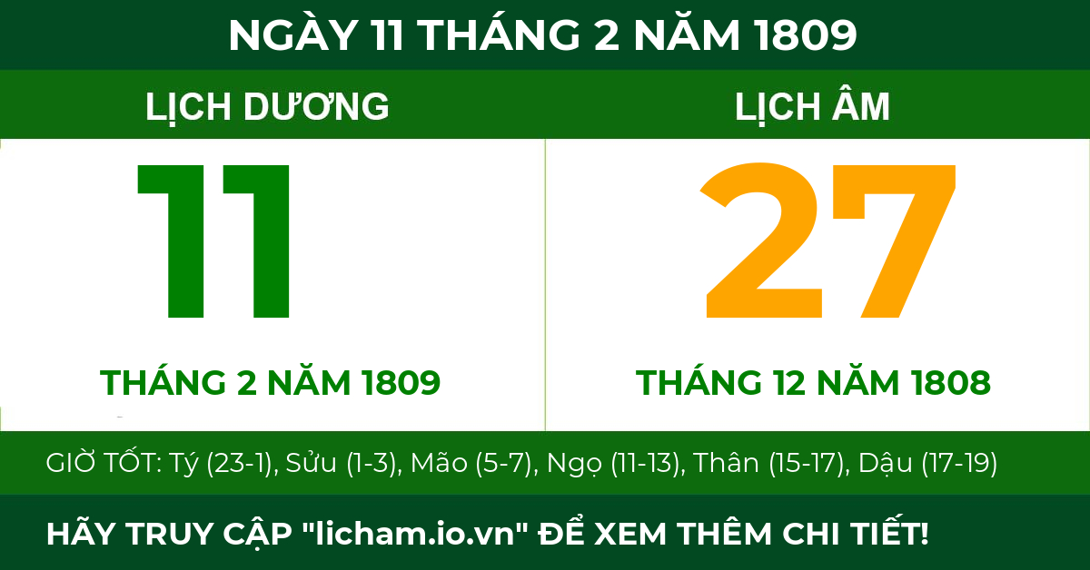 lịch âm ngày 11 tháng 2 năm 1809
