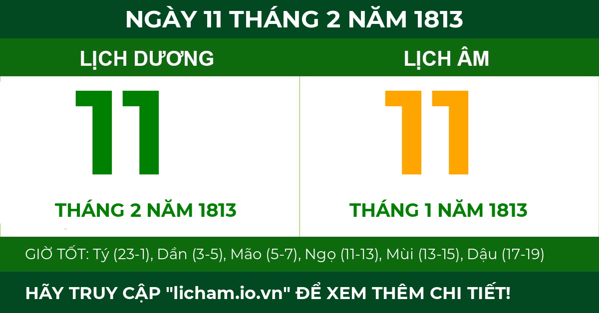 lịch âm ngày 11 tháng 2 năm 1813