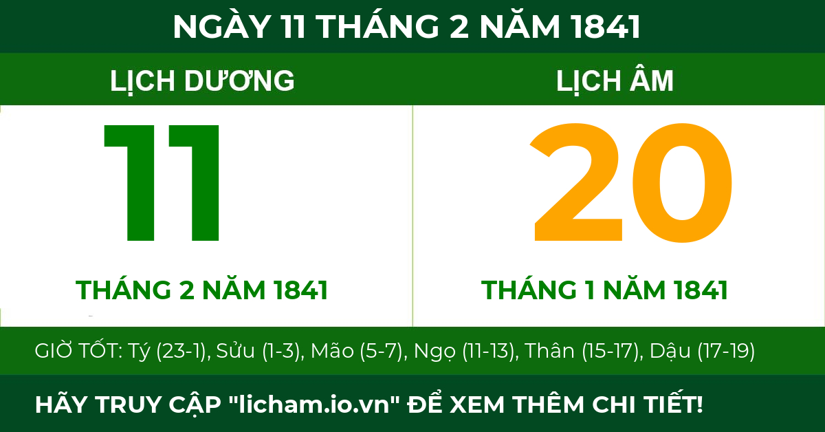 lịch âm ngày 11 tháng 2 năm 1841