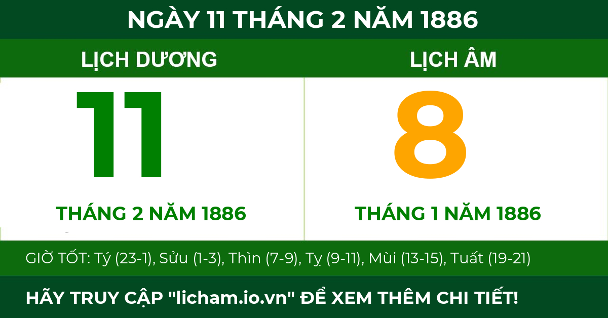 lịch âm ngày 11 tháng 2 năm 1886