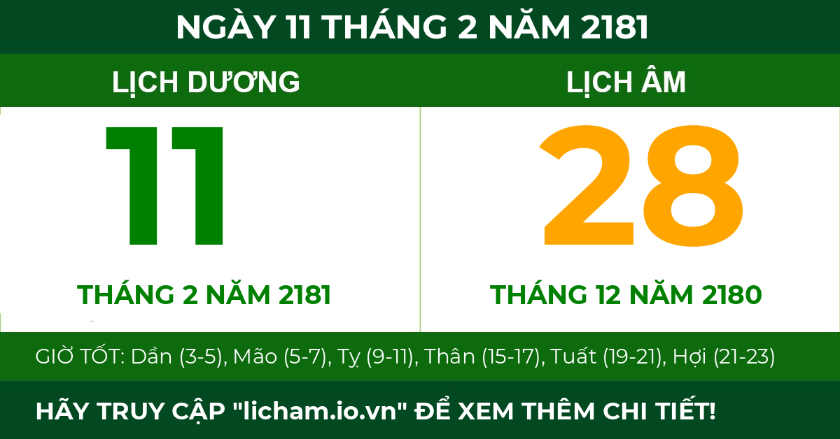 lịch âm ngày 11 tháng 2 năm 2181