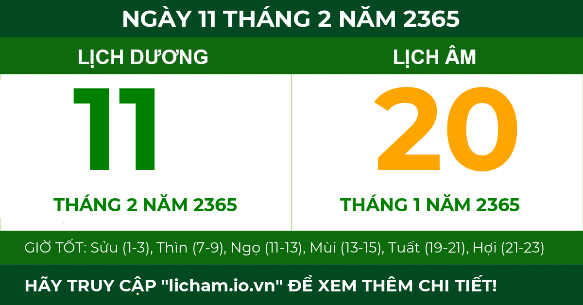 lịch âm ngày 11 tháng 2 năm 2365