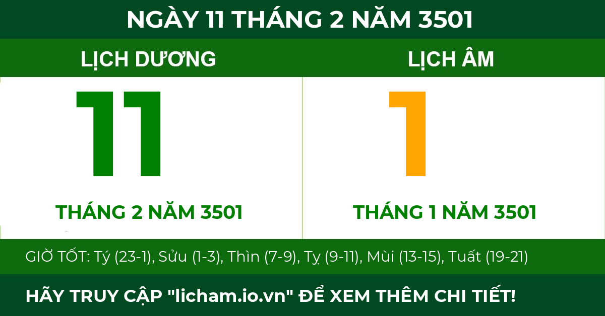 lịch âm ngày 11 tháng 2 năm 3501