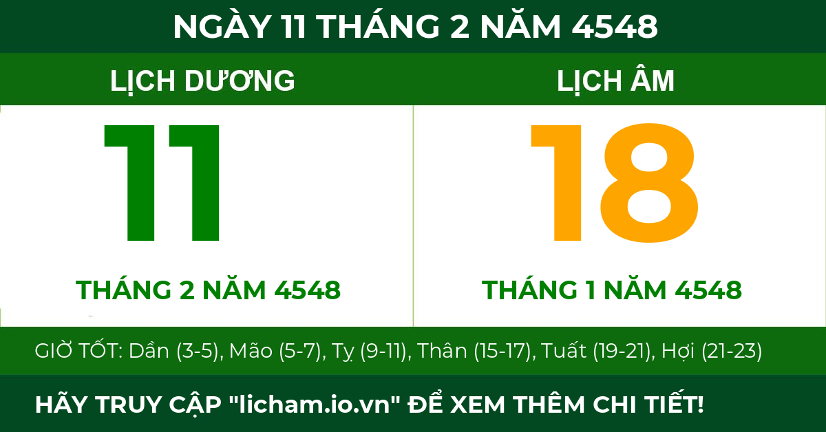 lịch âm ngày 11 tháng 2 năm 4548