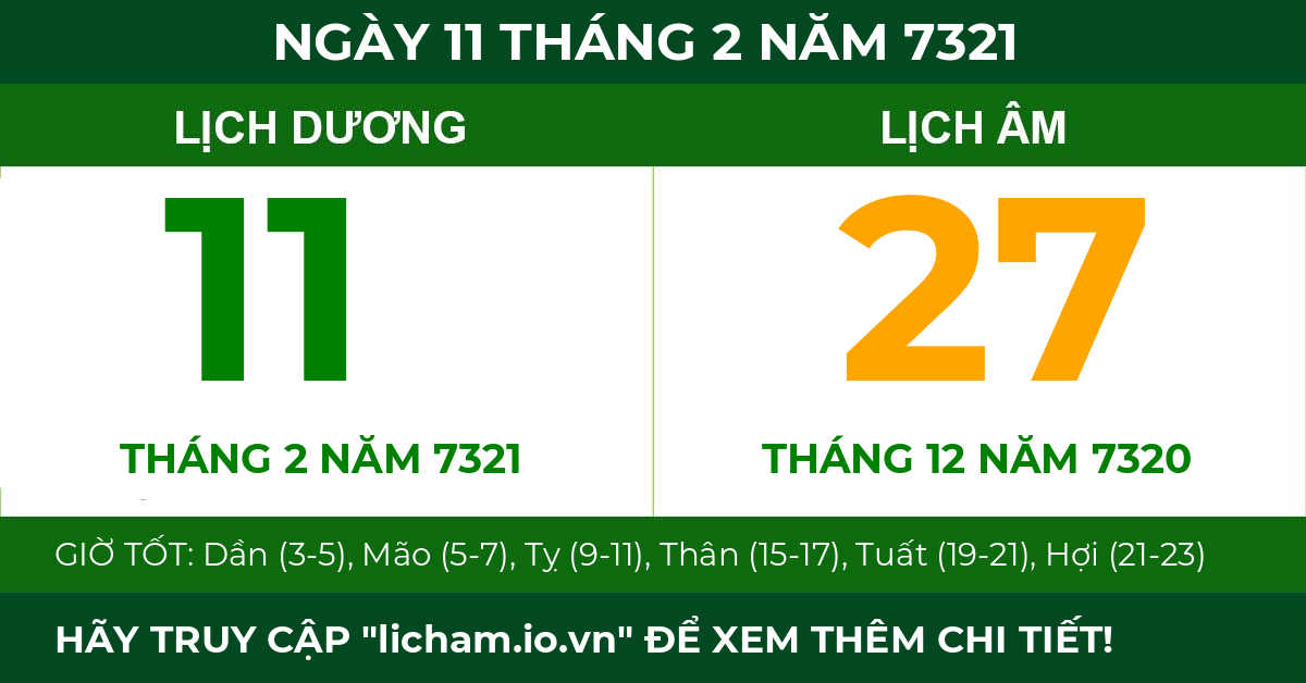 lịch âm ngày 11 tháng 2 năm 7321