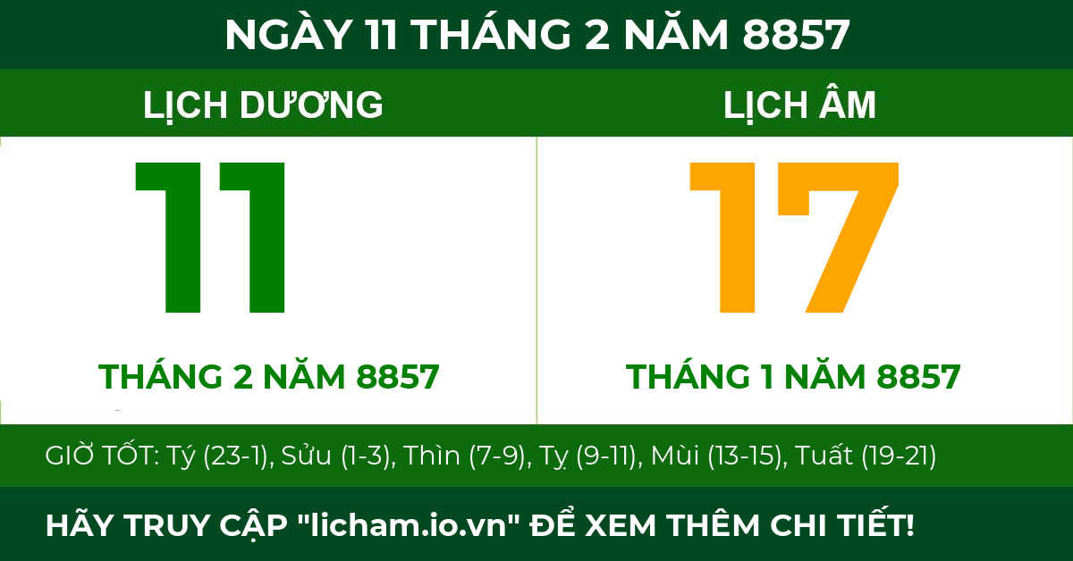 lịch âm ngày 11 tháng 2 năm 8857