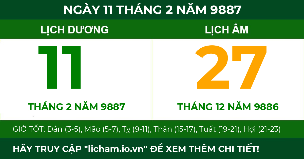 lịch âm ngày 11 tháng 2 năm 9887