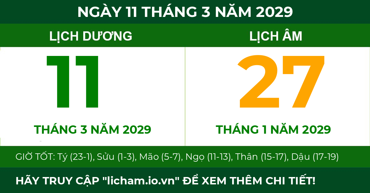 lịch âm ngày 11 tháng 3 năm 2029