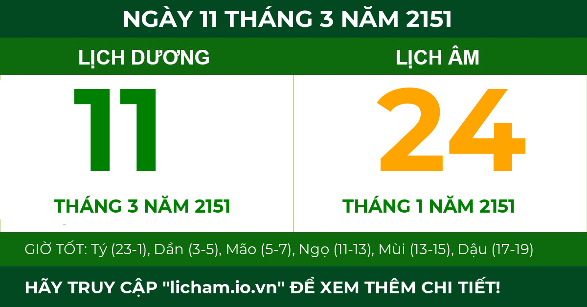 lịch âm ngày 11 tháng 3 năm 2151