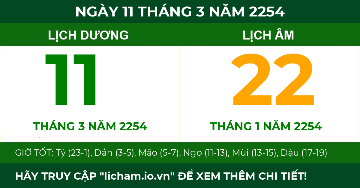 lịch âm ngày 11 tháng 3 năm 2254
