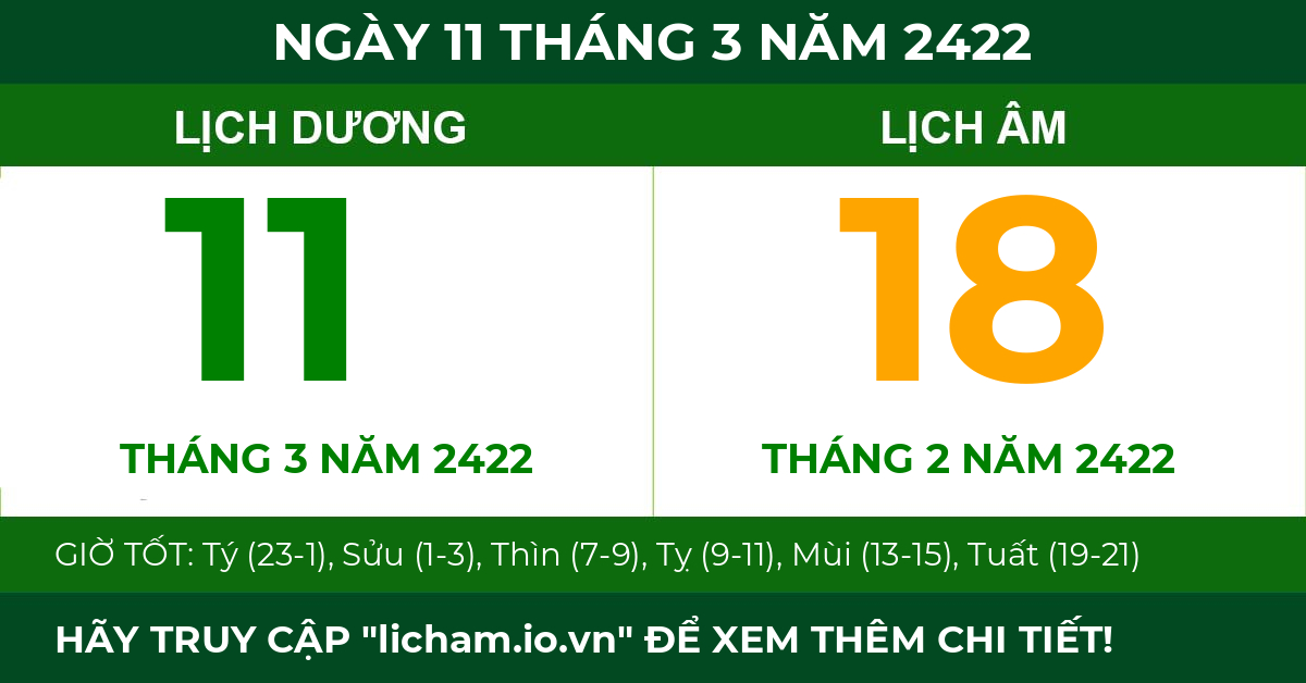 lịch âm ngày 11 tháng 3 năm 2422