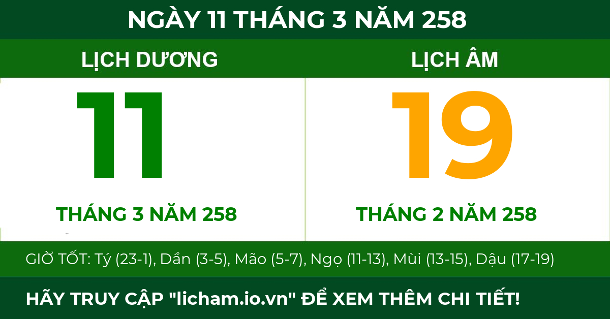 lịch âm ngày 11 tháng 3 năm 258