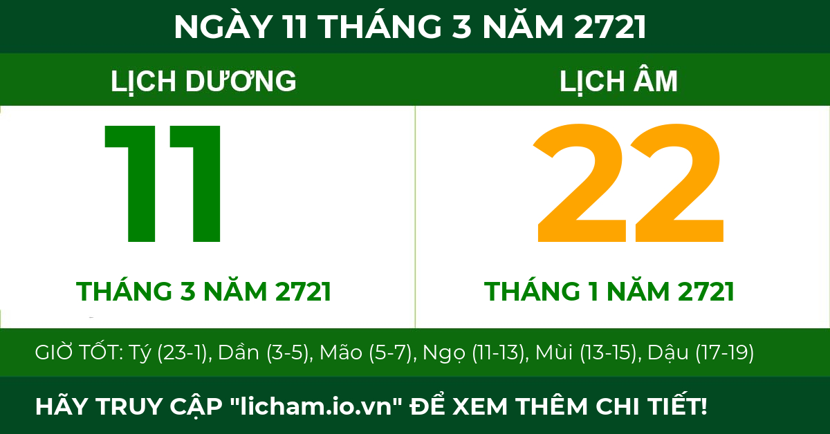 lịch âm ngày 11 tháng 3 năm 2721