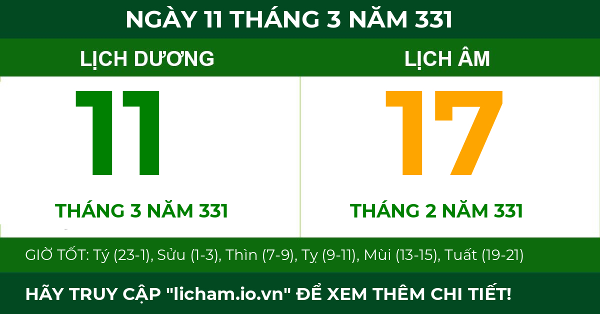lịch âm ngày 11 tháng 3 năm 331