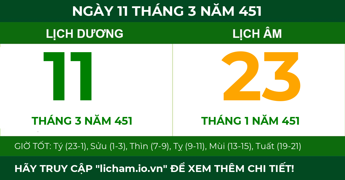 lịch âm ngày 11 tháng 3 năm 451