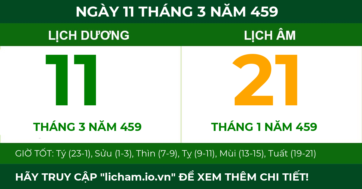 lịch âm ngày 11 tháng 3 năm 459