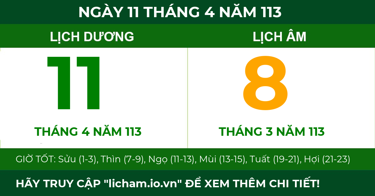 lịch âm ngày 11 tháng 4 năm 113