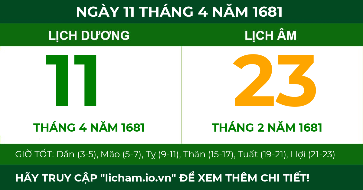 lịch âm ngày 11 tháng 4 năm 1681