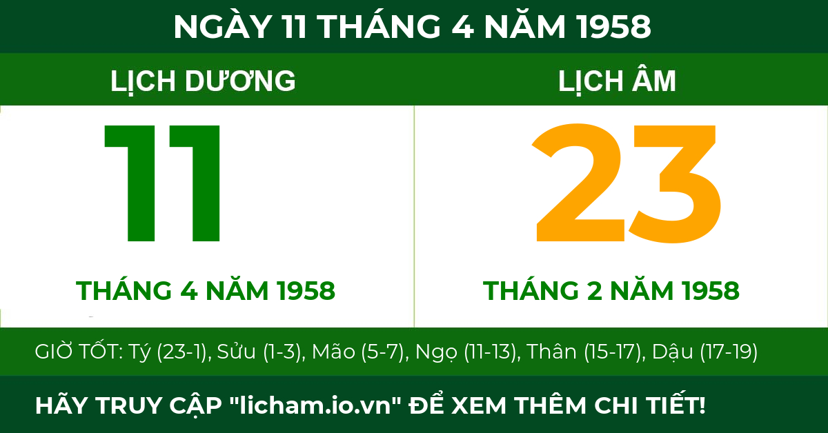 lịch âm ngày 11 tháng 4 năm 1958