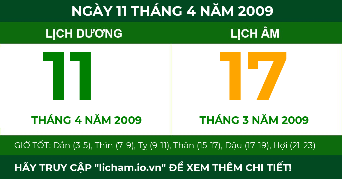 lịch âm ngày 11 tháng 4 năm 2009