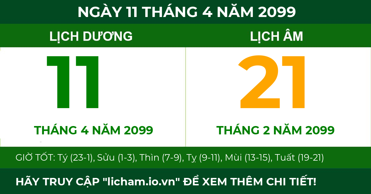 lịch âm ngày 11 tháng 4 năm 2099