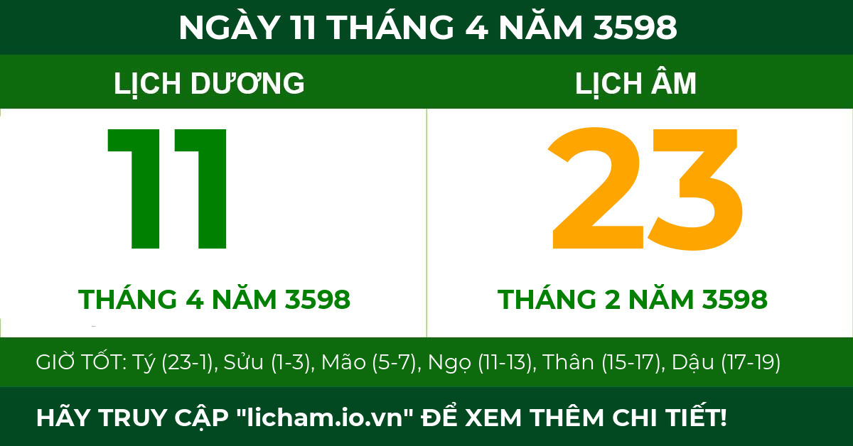 lịch âm ngày 11 tháng 4 năm 3598